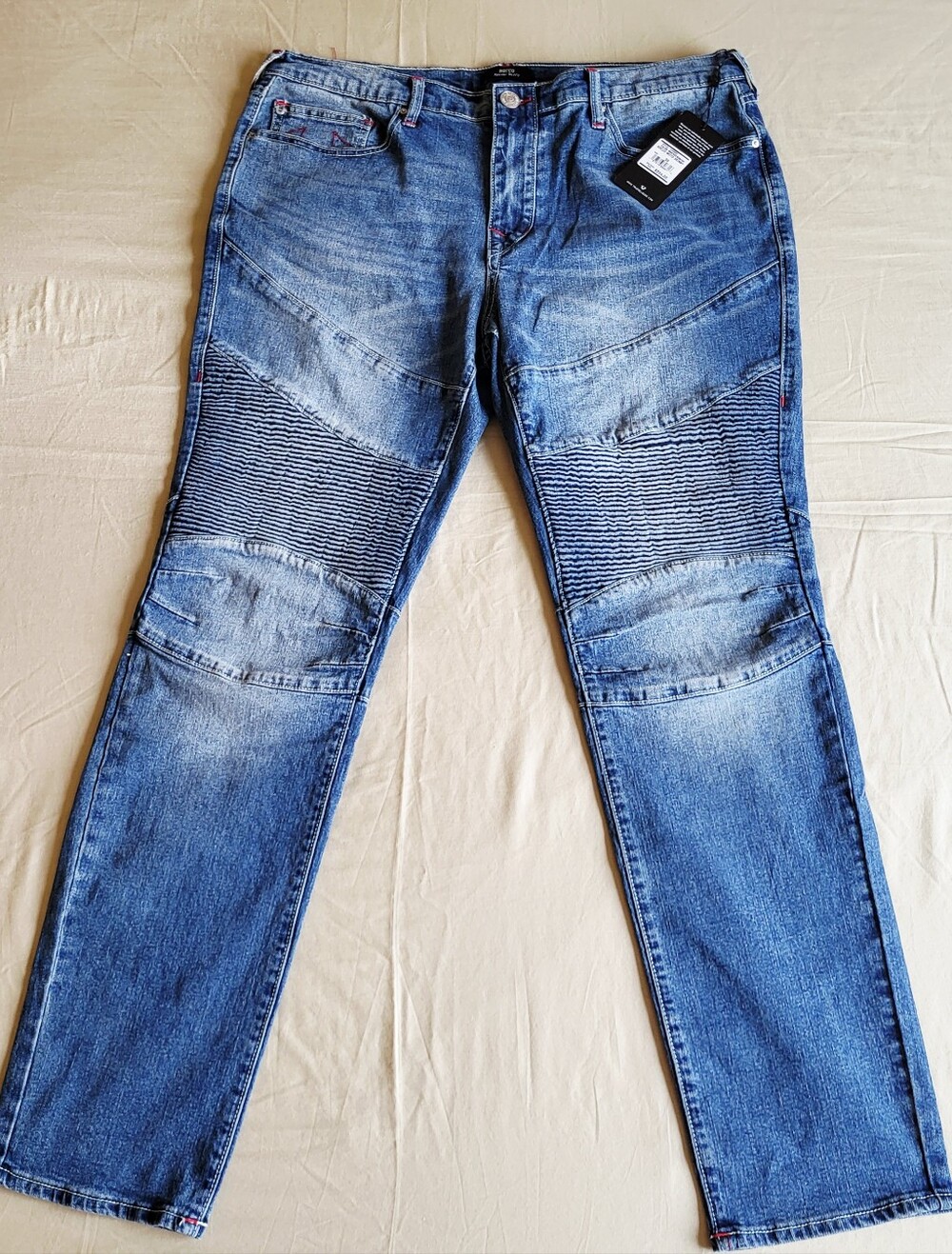 TRUE RELIGION Men's Rocco Moto Relaxed Skinny Jeans Size 36x32 NWT